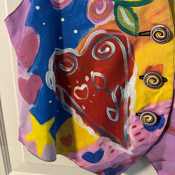 VTG Wearable Art NYC SilkScapes HandPainted Pop-Art Colorful Hearts Vest Silk - Picture 4 of 16